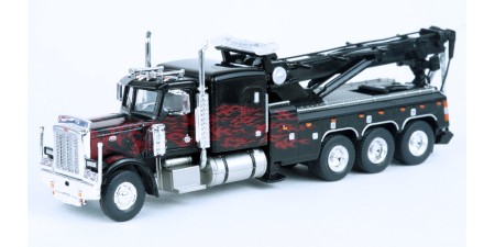 BR86278 HO Scale Brekina Peterbilt 359 Tri-Axle Tow Truck - Black w/Flames