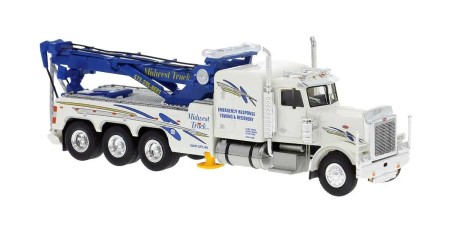 BR86283 HO Scale Brekina Peterbilt 359 Tri-Axle Tow Truck - White "Midwest Truck"