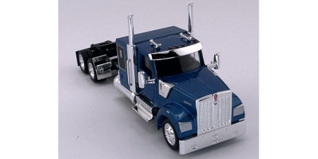 HL-990063 HO Logistics HO Kenworth W990 Flat Top Sleeper Two Axle Truck Tractor - Metallic Blue