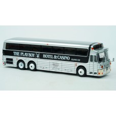 87-0560 Iconic Replicas HO Scale 1969 Silver Eagle Model 05 Bus - Playboy Hotel & Casino