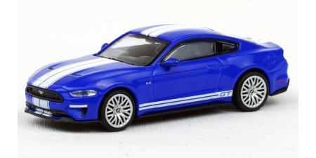 870087021 HO Scale Minichamps 2018 Ford Mustang GT - Blue w/White Stripes