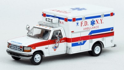 870361 - PCX87 1997 Ford F-350 Horton Ambulance, White/Red/Blue, FDNY