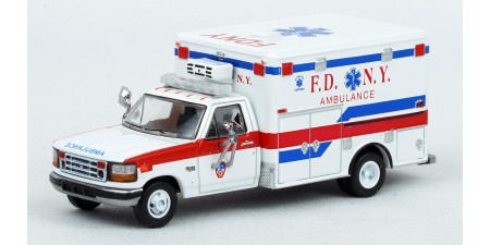 870361 - PCX87 1997 Ford F-350 Horton Ambulance, White/Red/Blue, FDNY