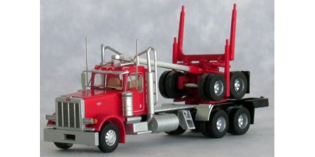 TRW47983 - N Scale Trainworx Peterbilt 379 Tandem Axle Truck & Logging Trailer - Red