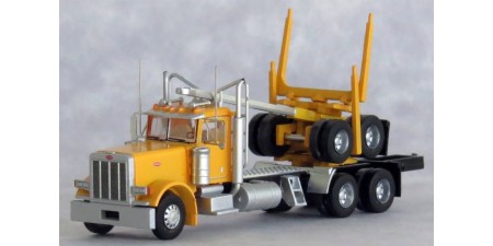 TRW47985 - N Scale Trainworx Peterbilt 379 Tandem Axle Truck & Logging Trailer - Yellow