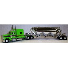 TSH-011 Trucks N' Stuff HO Peterbilt 389 Sleeper Truck Tractor & Pneumatic Bulk Trailer - Owner-Operator Green