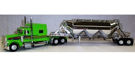 TSH-011 Trucks N' Stuff HO Peterbilt 389 Sleeper Truck Tractor & Pneumatic Bulk Trailer - Owner-Operator Green