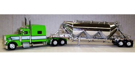 TSH-014 Trucks N' Stuff HO Peterbilt 389 Sleeper Truck Tractor & Pneumatic Bulk Trailer - Owner-Operator Lime Green