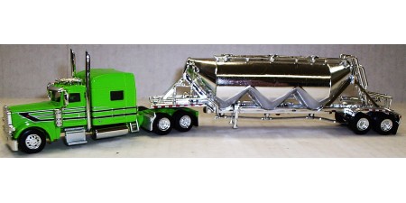 TSH-019 Trucks N' Stuff HO Peterbilt 389 Sleeper Truck Tractor & Pneumatic Bulk Trailer - Owner-Operator Lime Green