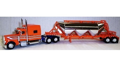 TSH-024 Trucks N' Stuff HO Peterbilt 389 Sleeper Truck Tractor & Pneumatic Bulk Trailer - Owner-Operator Orange