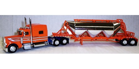 TSH-024 Trucks N' Stuff HO Peterbilt 389 Sleeper Truck Tractor & Pneumatic Bulk Trailer - Owner-Operator Orange
