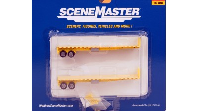 949-2702 Walthers Scenemaster 40' Flatbed Trailer - Assembled (Yellow) 2 Pack