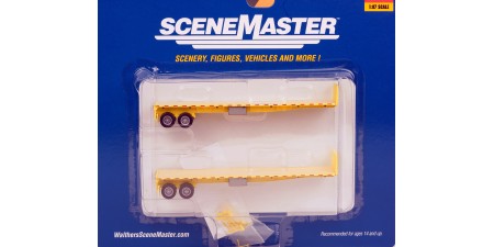 949-2702 Walthers Scenemaster 40' Flatbed Trailer - Assembled (Yellow) 2 Pack
