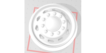 W5FRFH - Replacement Wheel, Trucks N' Stuff, Front, Freightliner "Coat Hanger" 10 Hole Aluminum With Hub Cap